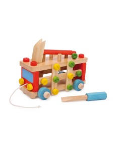 Cotxe d'arrossegament i de construcció de fusta amb martell i tornavís joguina d'habilitat