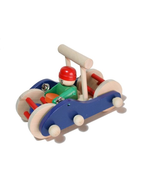 Joguina d'arrossegament i empènyer de fusta per a nens joc infantil educatiu amb forma de cotxet. Mesures: 14x20x14 cm.