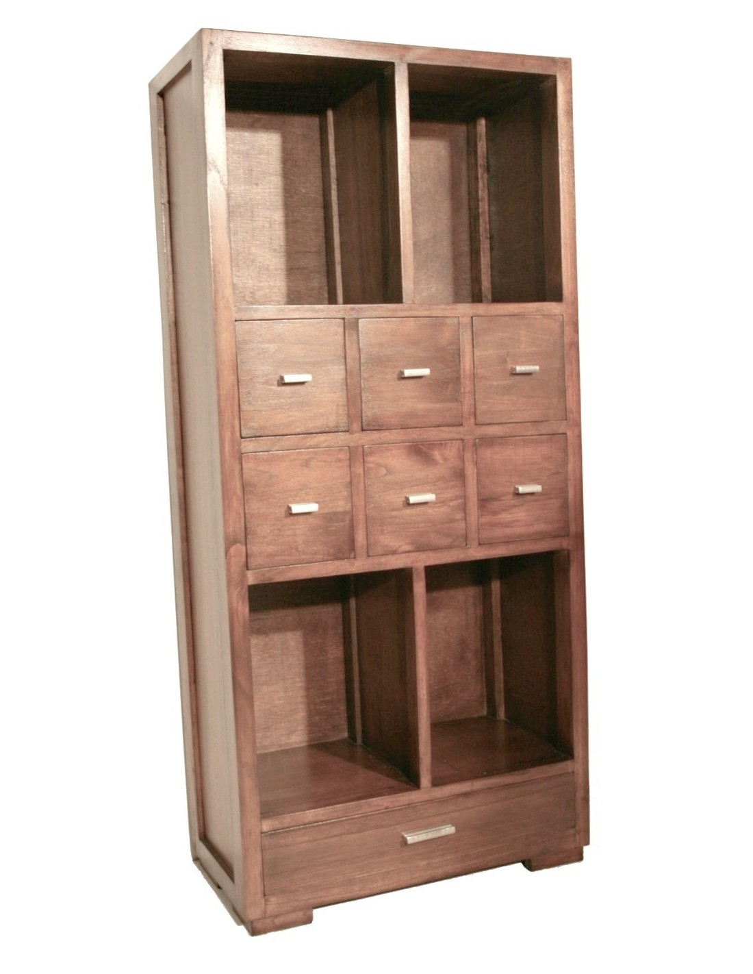 Librería estantería en madera de mindi con cajones. Medidas totales: 130x60x30 cm.