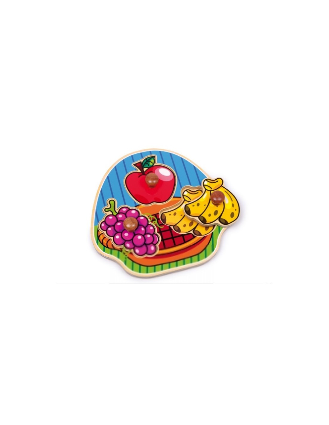 Puzzle encajable con figuras grandes de frutas de Madera Puzle para infante juego clásico.