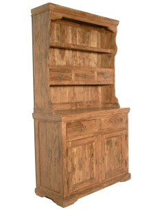 Alacena Rústica de Madera Maciza de Acacia con Estante Superior, Cajones y Puertas Inferiores.