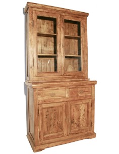Vitrine en deux parties en bois d'acacia rustique massif