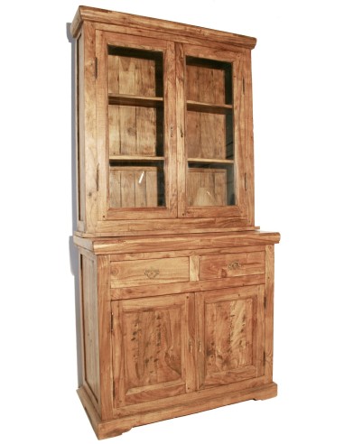 Vitrine en deux parties en bois d'acacia rustique massif