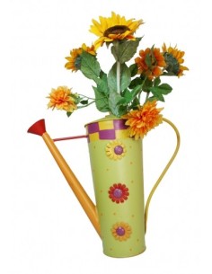 Regadora cónica de plancha decorada con flores 2