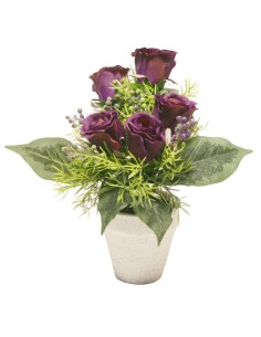 Flor artificial en maceta con rosas de color lila decoración para el hogar, jardín, terraza
