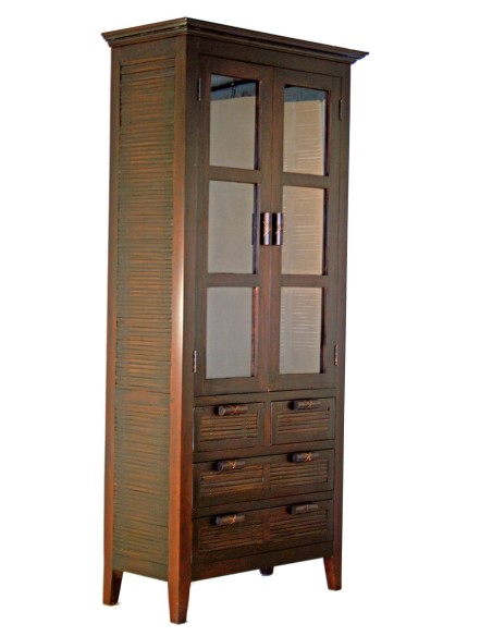 Armario vitrina de madera maciza de caoba oriental. Medidas totales: 180x82x40 cm.
