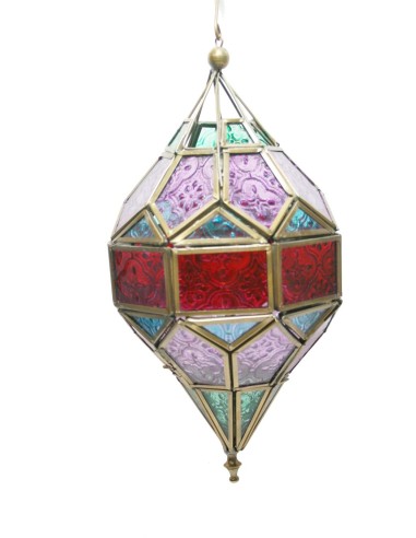 Lanterne suspendue en verre et métal multicolore avec bougeoir