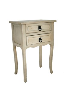 Mesita de noche o mueble auxiliar con dos cajones color blanco envejecido.Medidas: 68x46x31 cm.