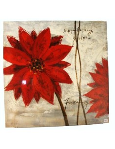 Cuadro pintura sobre tela al óleo flor roja. Medidas: 100x100 cm.