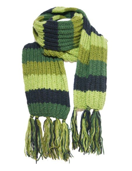 Bufanda de lana artesanal unisex de multicolor verde para el frio invierno regalo original. Medidas: 220x19 cm.