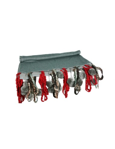 Manta decorativa para sofá y cama de color gris flecos pompones