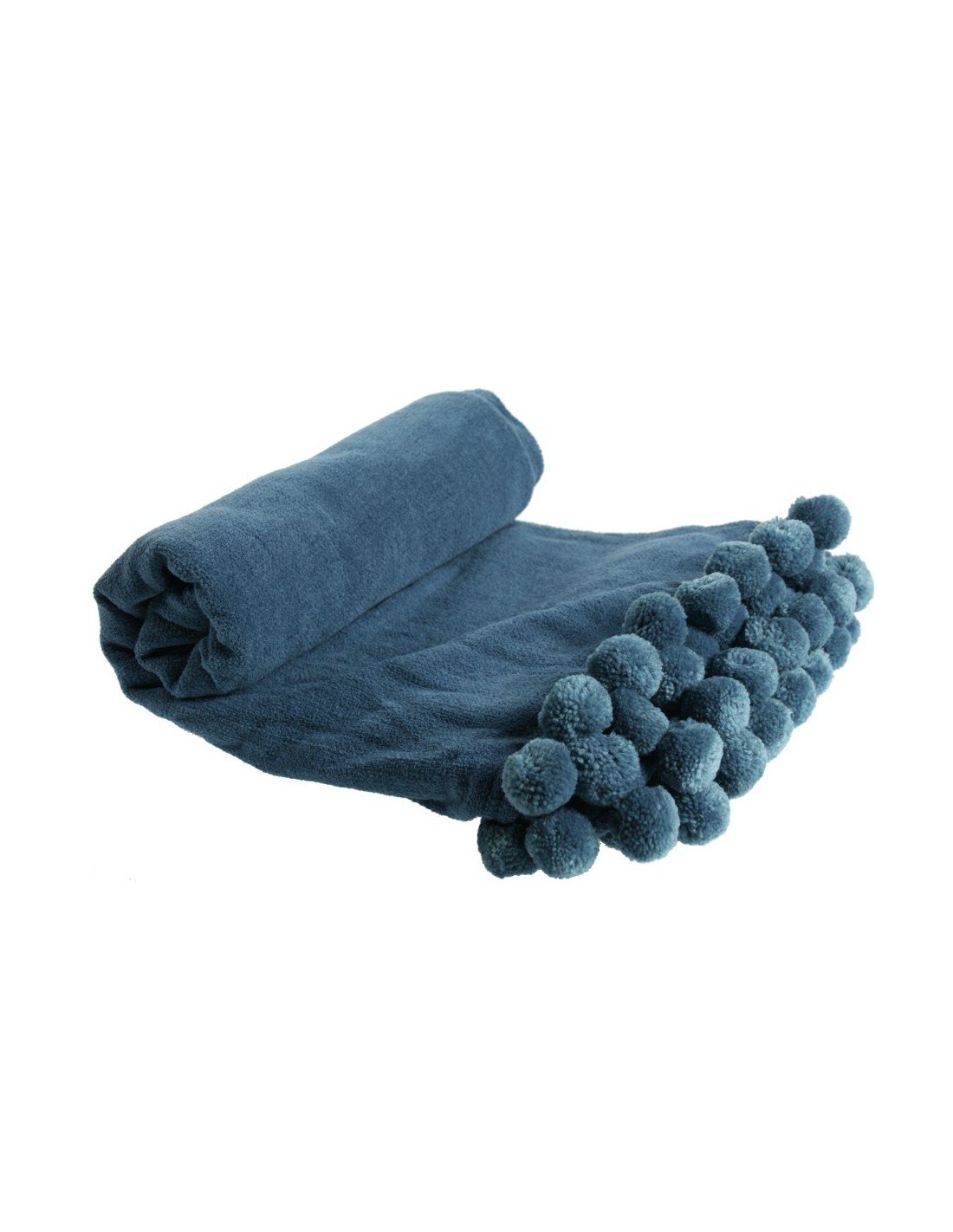 Manta Color Azul con Fleco Pompones