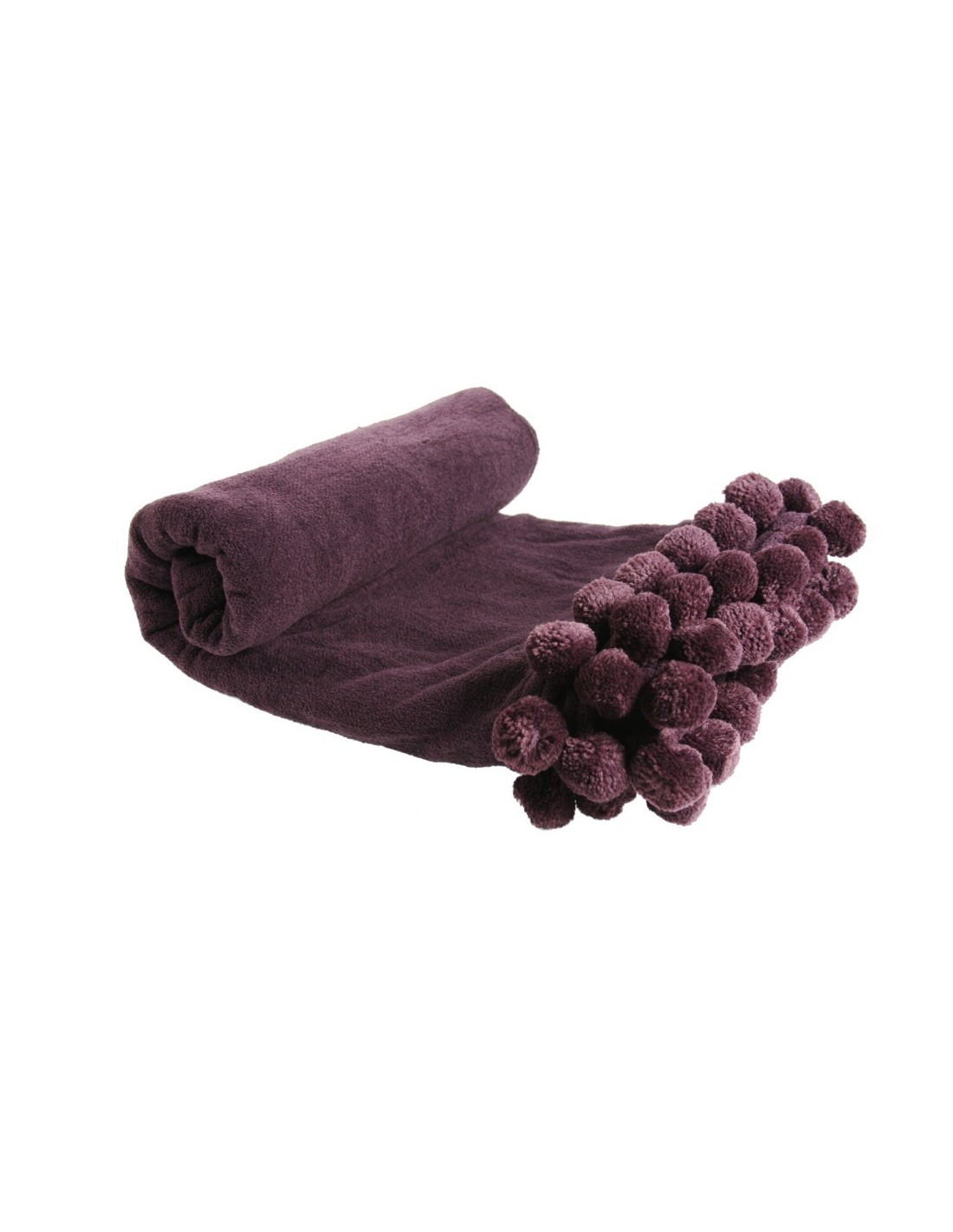 Manta Color Violeta con Fleco Pompones
