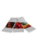Paño de cocina blanco con dibujo para tarea de limpieza de utensilios