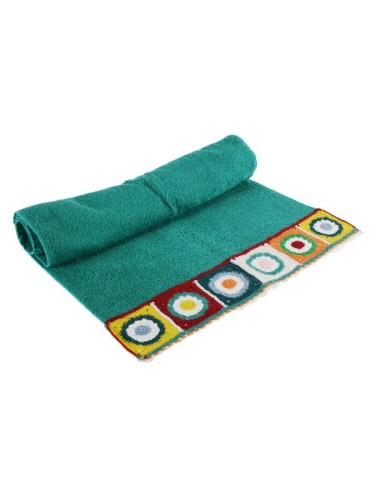 Serviette de bain bleu verdâtre avec bordure au crochet style hippie