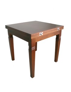 Mesa comedor pequeña extensible de madera maciza. Medidas: 77x80x80 cm.
