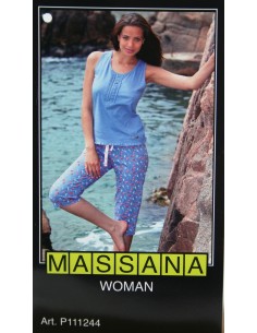 Pijama de mujer Massana verano tres piezas color azul. Talla XL