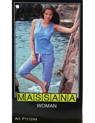 Pijama de mujer Massana verano tres piezas color azul. Talla XL