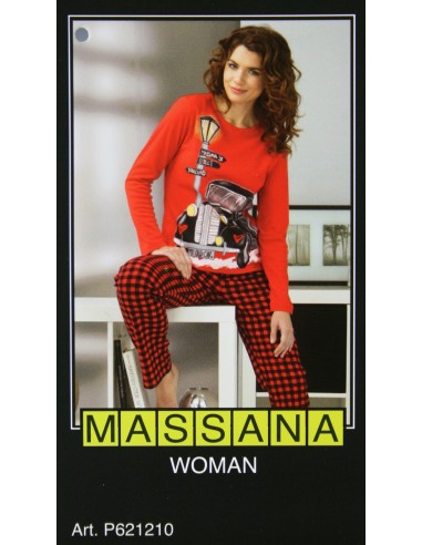 Pyjama d'hiver femme Massana en imprimé rouge taille S