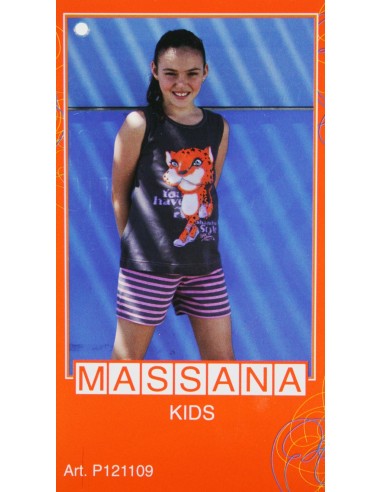 Pijama de niña Massana verano pantalón corto color marrón con dibujo talla 14