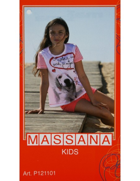 Pijama para niña Massana de verano pantalón corto color blanco y dibujo perrito. Talla 14