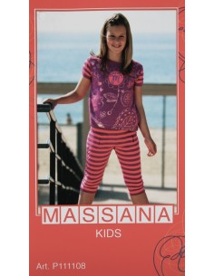Pijama para niña Massana de verano pantalón pirata 3/4 color fucsia. Talla 16