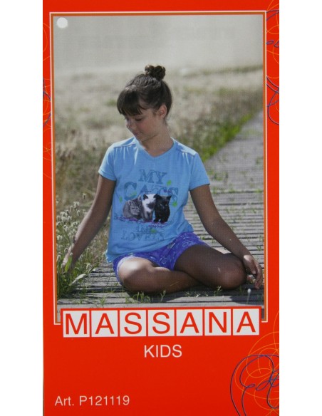 Pijama para niña Massana de verano pantalón corto color turquesa con dibujo. Talla 12