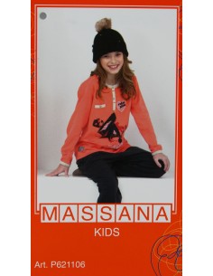 Pyjama d'hiver fille Massana pantalon long couleur corail taille 10