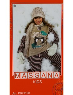 Pijama para niña Massana de invierno color piedra con dibujo niña. Talla 14