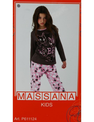 Pijama para niña Massana de invierno color rosa a topos con dibujo perritos. Talla 18