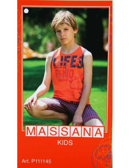 Pijama para niño Massana de verano pantalón corto color naranja con estampado. Talla 16