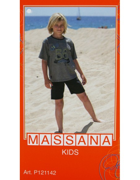 Pijama para niño Massana de verano pantalón corto color gris plomo con estampado. Talla 14