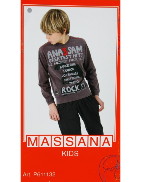 Pijama para niño Massana de invierno pantalón largo color gris plomo con estampado. Talla 16