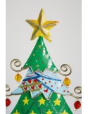 Árbol pequeño de Navidad metal multicolor con bolas decorativas y estrella abeto decoración de sobremesa