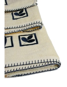 Ensemble de serviettes de bain écru bordure brodée de style rustique 2
