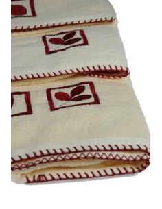 Ensemble de serviettes de bain écru bordure brodée de style rustique 2