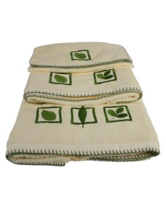 Ensemble de serviettes de bain écru bordure brodée de style rustique
