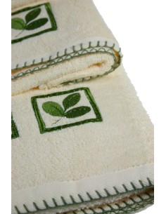 Ensemble de serviettes de bain écru bordure brodée de style rustique 2