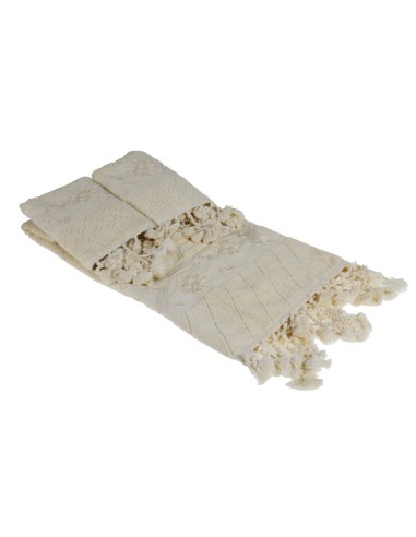 Ensemble de serviettes de bain écru avec bordure de style rustique