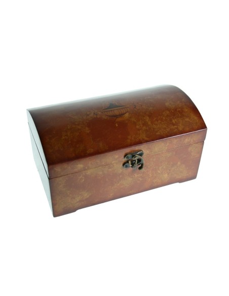 Cofre joyero de madera color cerezo con forro interior. Medidas: 13x24x14 cm.