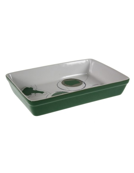 Bandeja rectangular para horno microondas de cerámica color verde estilo vintage. Medidas: 6x30x20 cm.