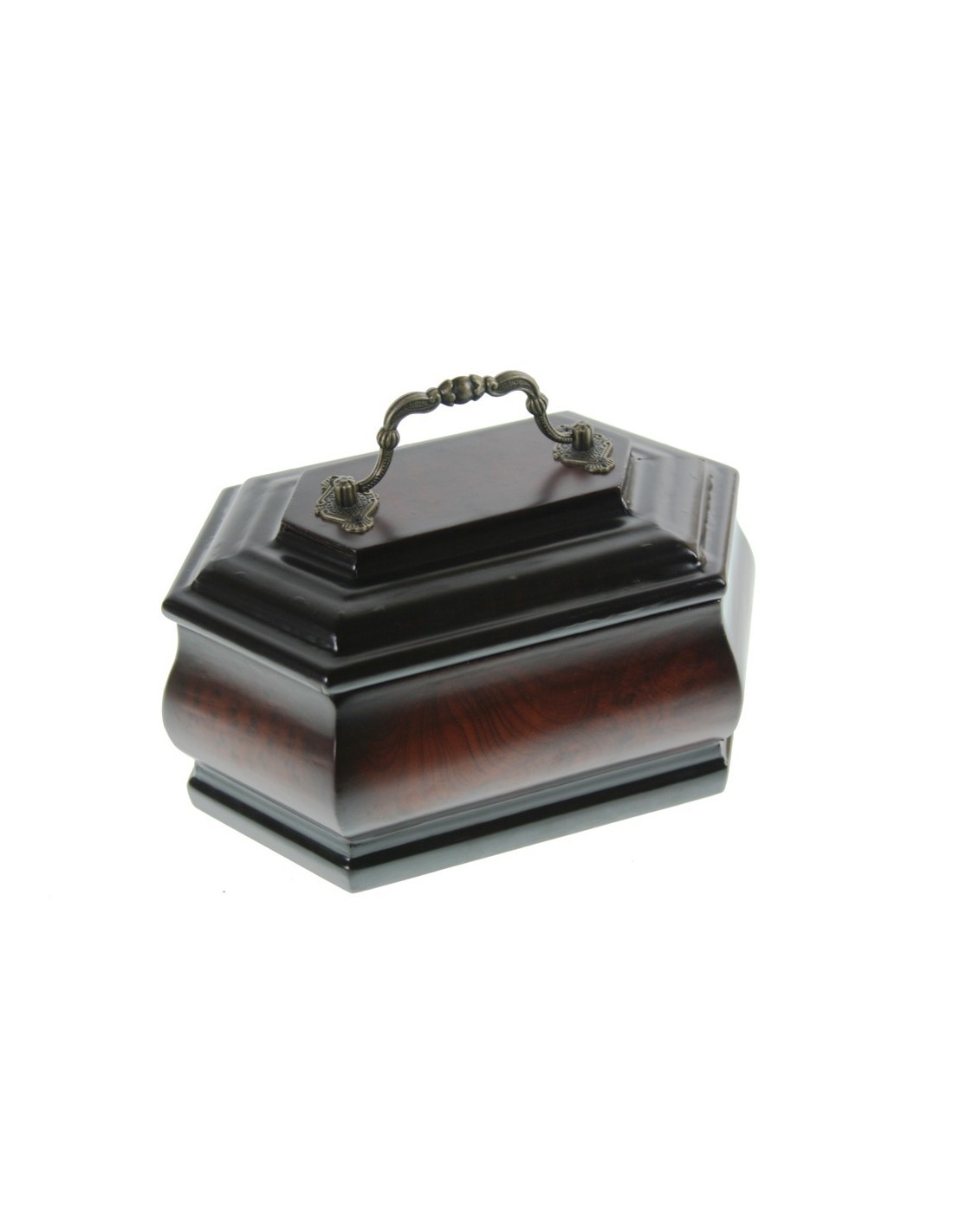  Cofre urna petita de fusta color noguera amb nansa decoració clàssic