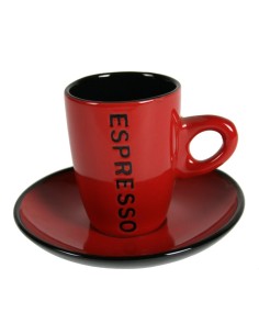 Tasse à café Espresso avec plat rouge. Mesures conjointes: 8x11 cm.
