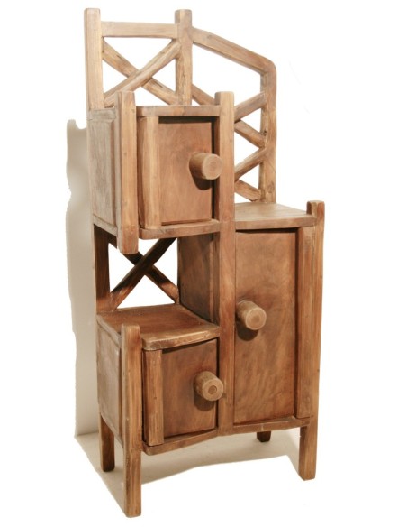 Mueble auxiliar de madera maciza de teka estilo Primitivo. Medidas totales: 105x30x45cm.