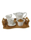 Juego de café de 12 piezas de cerámica blanca con bandeja de madera de bambú servicio de mesa 