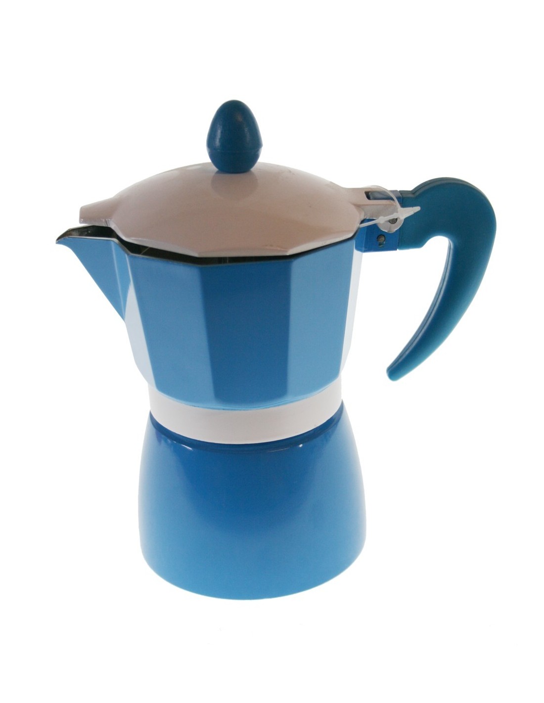 Cafetera para dos tazas de café de color azul y estructura de aluminio para café tradicional menaje de cocina 