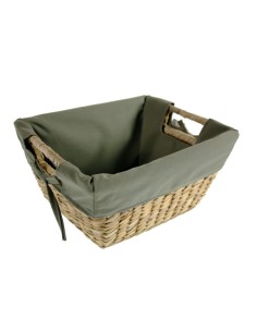 Cove de ràfia i tela de Ràfia Petit Elegant Organitzador amb Tela Verda Desmuntable i Nanses Integrades.