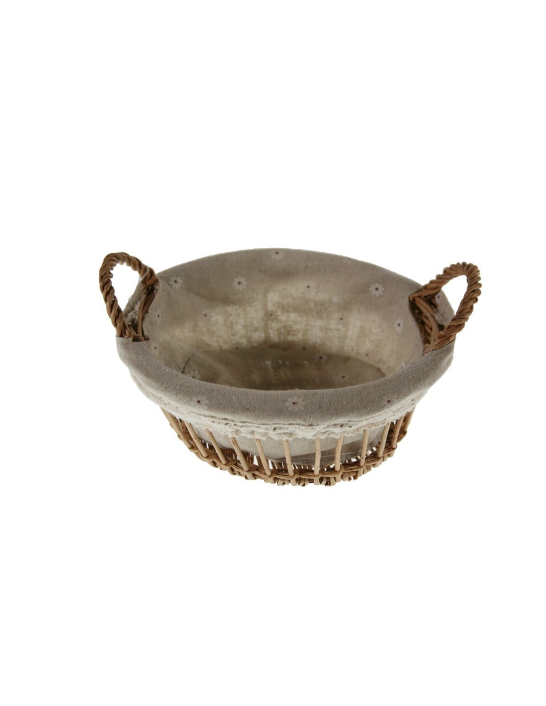 Panera o cesta redonda para el pan de mimbre forrada en tela estilo rústico utensilio de mesa.