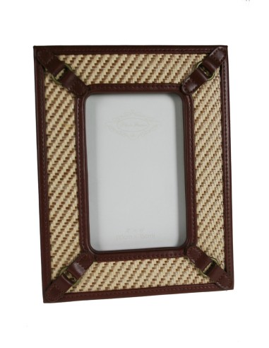 Cadre en cuir et tissu pour photo 10x15 cm. dans un style vintage.