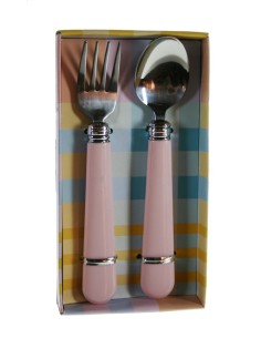 Cubiertos infantiles de colar rosa set de tenedor y cuchara. Medidas. 14 cm.